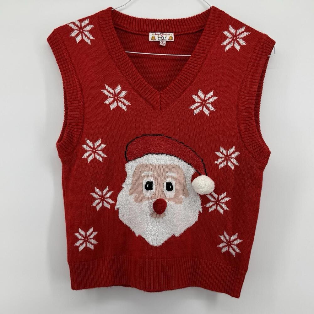 Ugly Christmas Sweater Vest Santa Womens Large Christmas By Poof